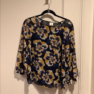CAbi Floral Blouse in Blue and Yellow